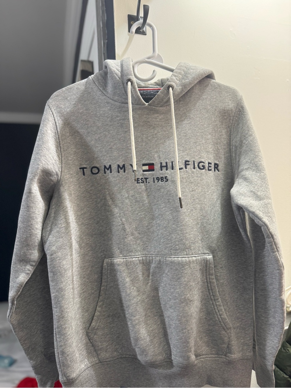 Tommy Hilfiger Light Gray Logo Hoodie with Flag Detail